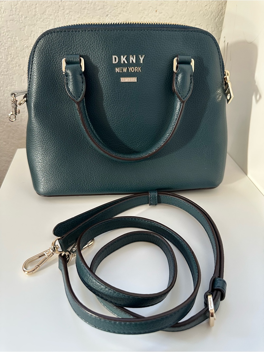 DKNY Teal Leather Dome Crossbody Satchel